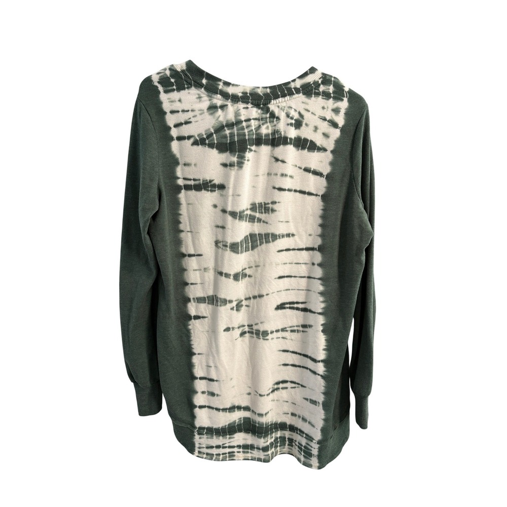 Le Verde Green & White Boho Tie Dye Pullover Sweatshirt‎ Crew Neck- Medium